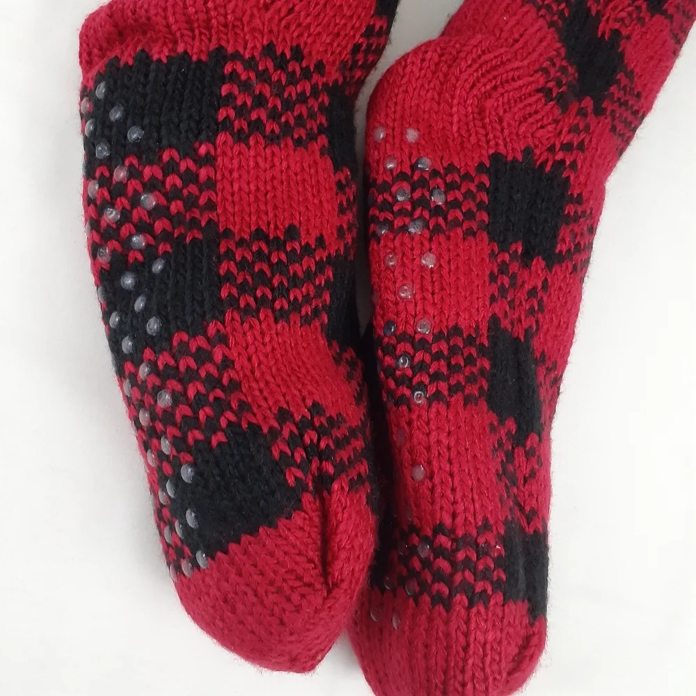 Joy Winter Ladies Slipper Socks With Gripper, Red and Black Size 4-10 Shoes